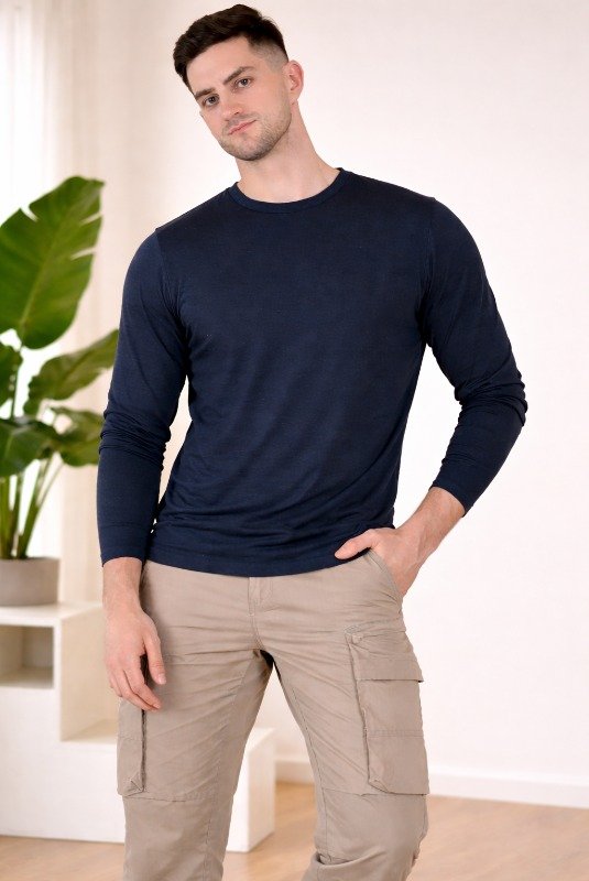 Nature Plus Men’s Premium Bamboo Fabric Full Sleeve T-Shirt – Navy Blue