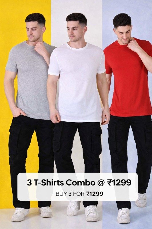 Nature Plus Men Pack of 3 Bamboo T-Shirts (Heathered Granite, Earth Red & White)